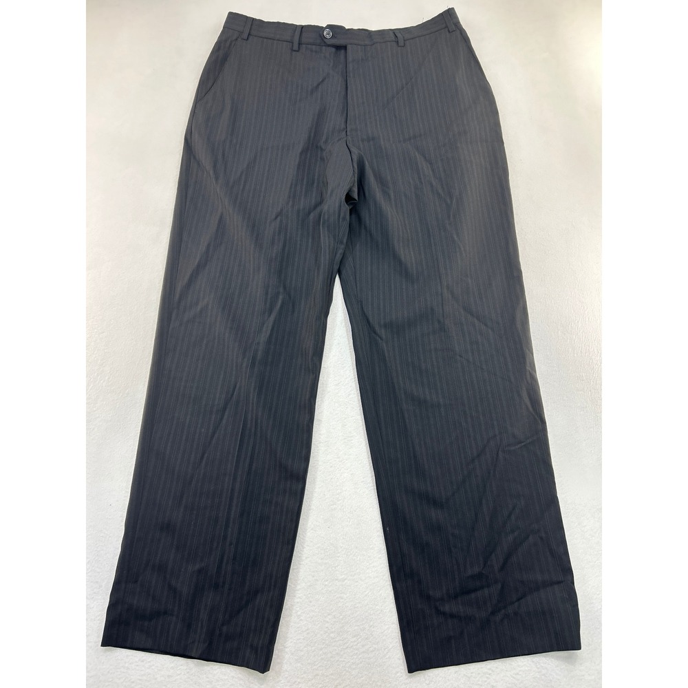 Armani Collezioni Mens Black Pinstripe Dress Pants Straight Leg 42R 33x32